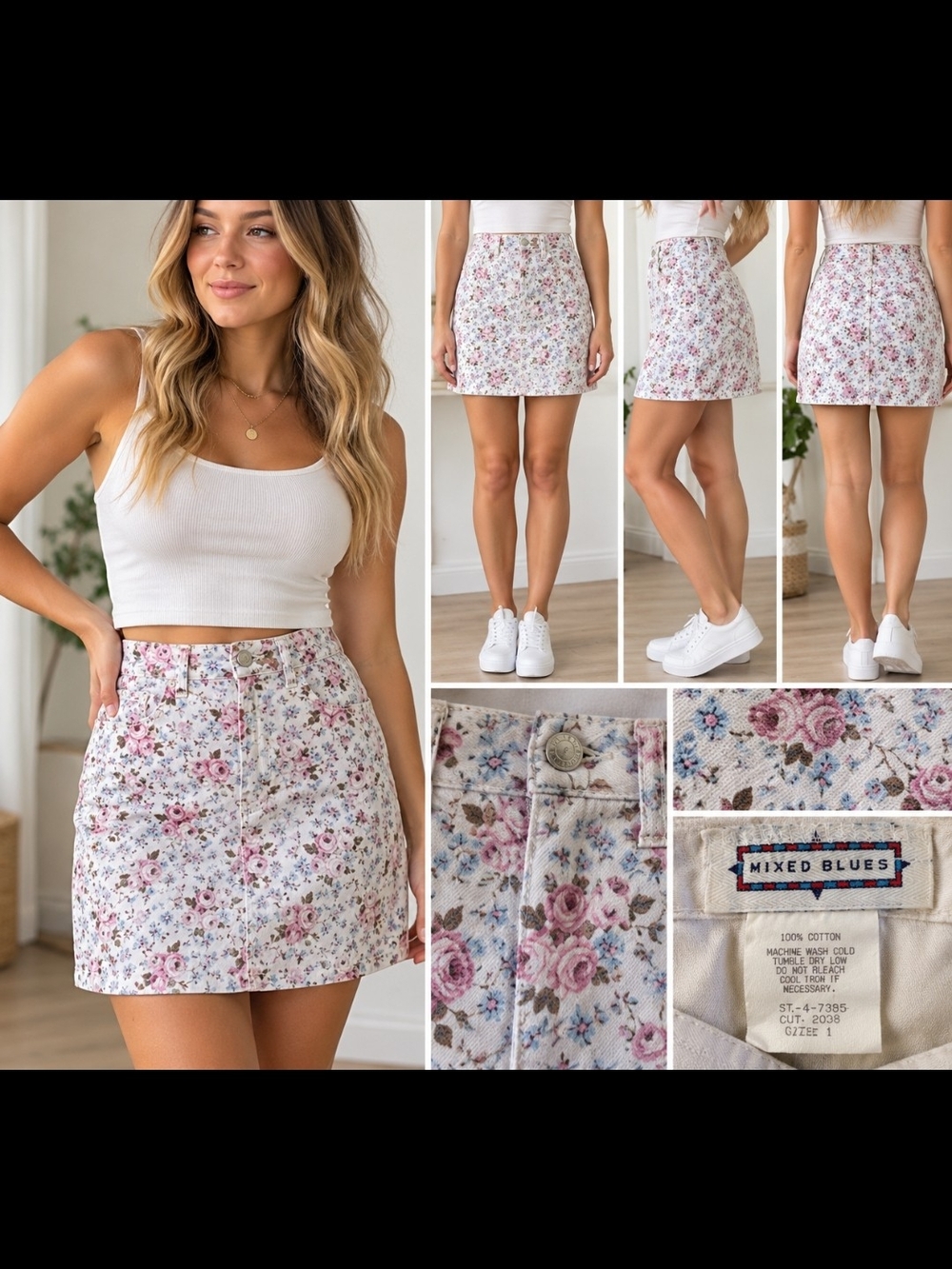 White Floral Mini Skirt